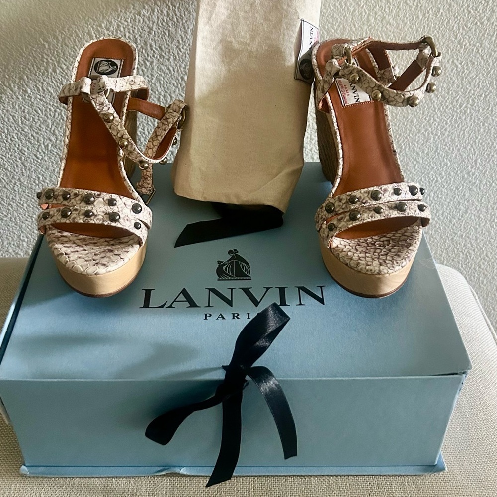 Lanvin Women's Snakeskin Platform Sandals - Cream